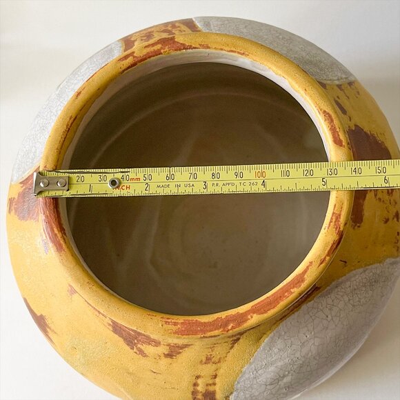 Handmade Art Pottery Ceramic Water Dispenser Crock White Floral on Yellow Signed - Picture 11 of 16